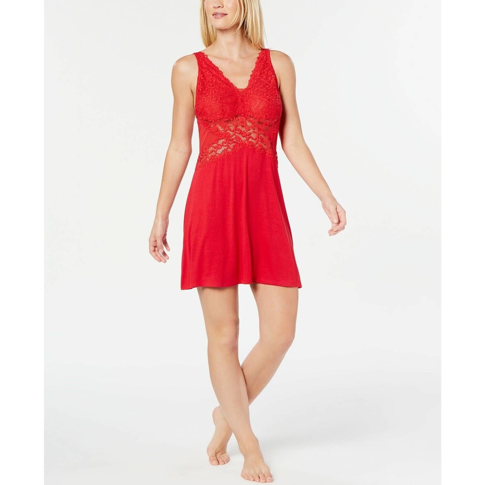 INC‎ International Concepts Ultra Soft Lace Knit Chemise Nightgown Red Size XXXL